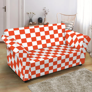 Lava Orange And White Checkered Print Loveseat Slipcover