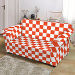 Lava Orange And White Checkered Print Loveseat Slipcover