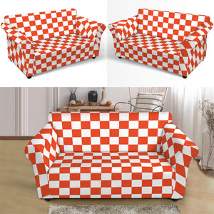 Lava Orange And White Checkered Print Loveseat Slipcover