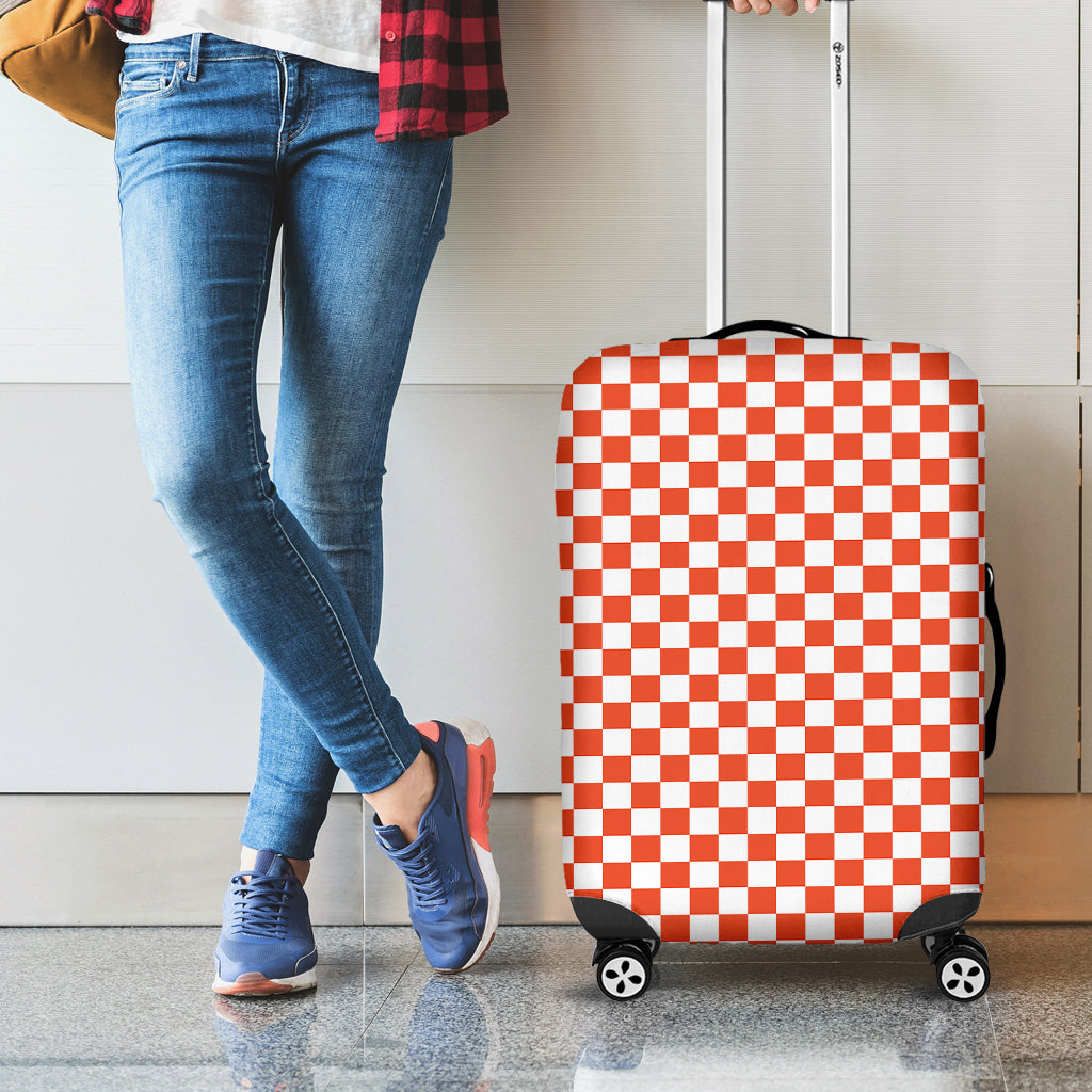 Lava Orange And White Checkered Print Luggage Cover