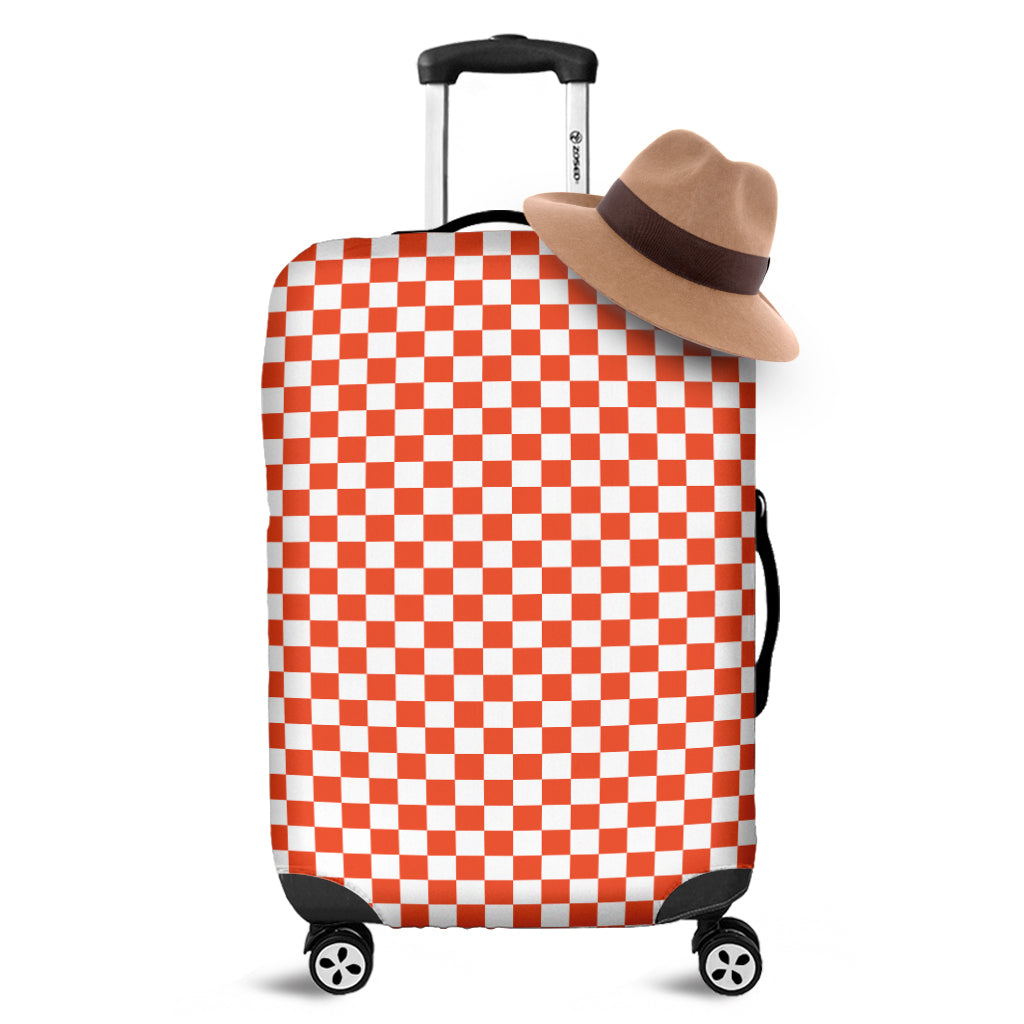 Lava Orange And White Checkered Print Luggage Cover