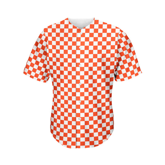 Lava Orange And White Checkered Print Men's Baseball Jersey