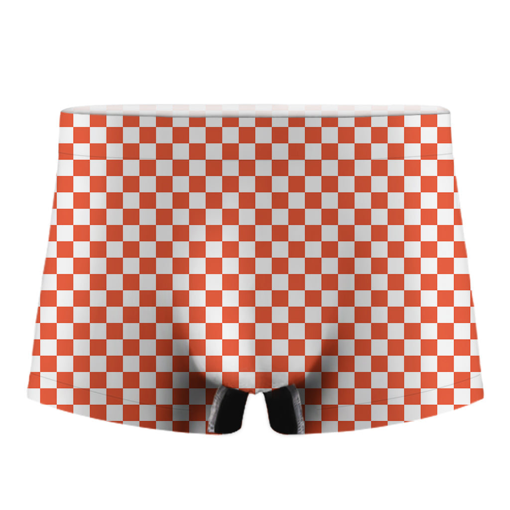 Lava Orange And White Checkered Print Men's Boxer Briefs