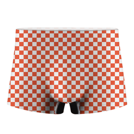 Lava Orange And White Checkered Print Men's Boxer Briefs