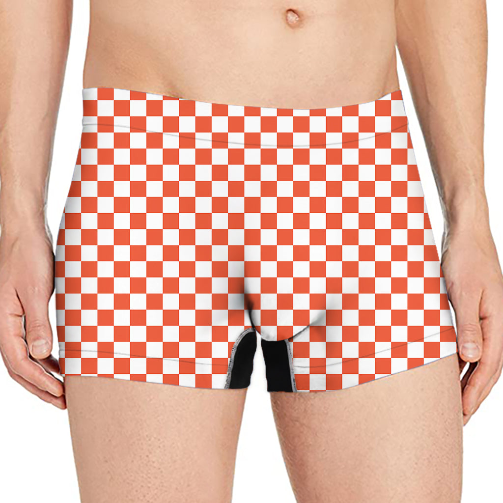 Lava Orange And White Checkered Print Men's Boxer Briefs