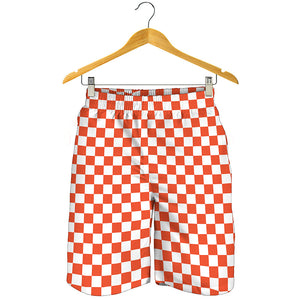 Lava Orange And White Checkered Print Men's Shorts