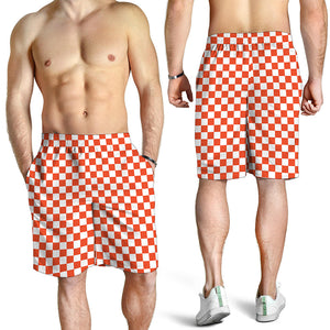 Lava Orange And White Checkered Print Men's Shorts