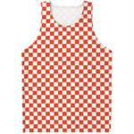 Lava Orange And White Checkered Print Men's Tank Top