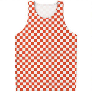 Lava Orange And White Checkered Print Men's Tank Top