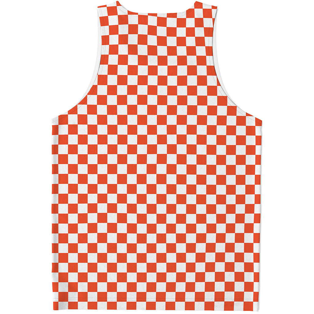 Lava Orange And White Checkered Print Men's Tank Top