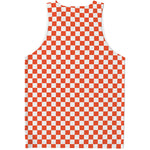 Lava Orange And White Checkered Print Men's Tank Top