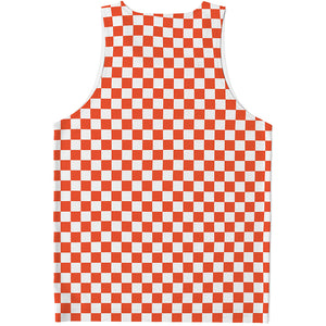 Lava Orange And White Checkered Print Men's Tank Top