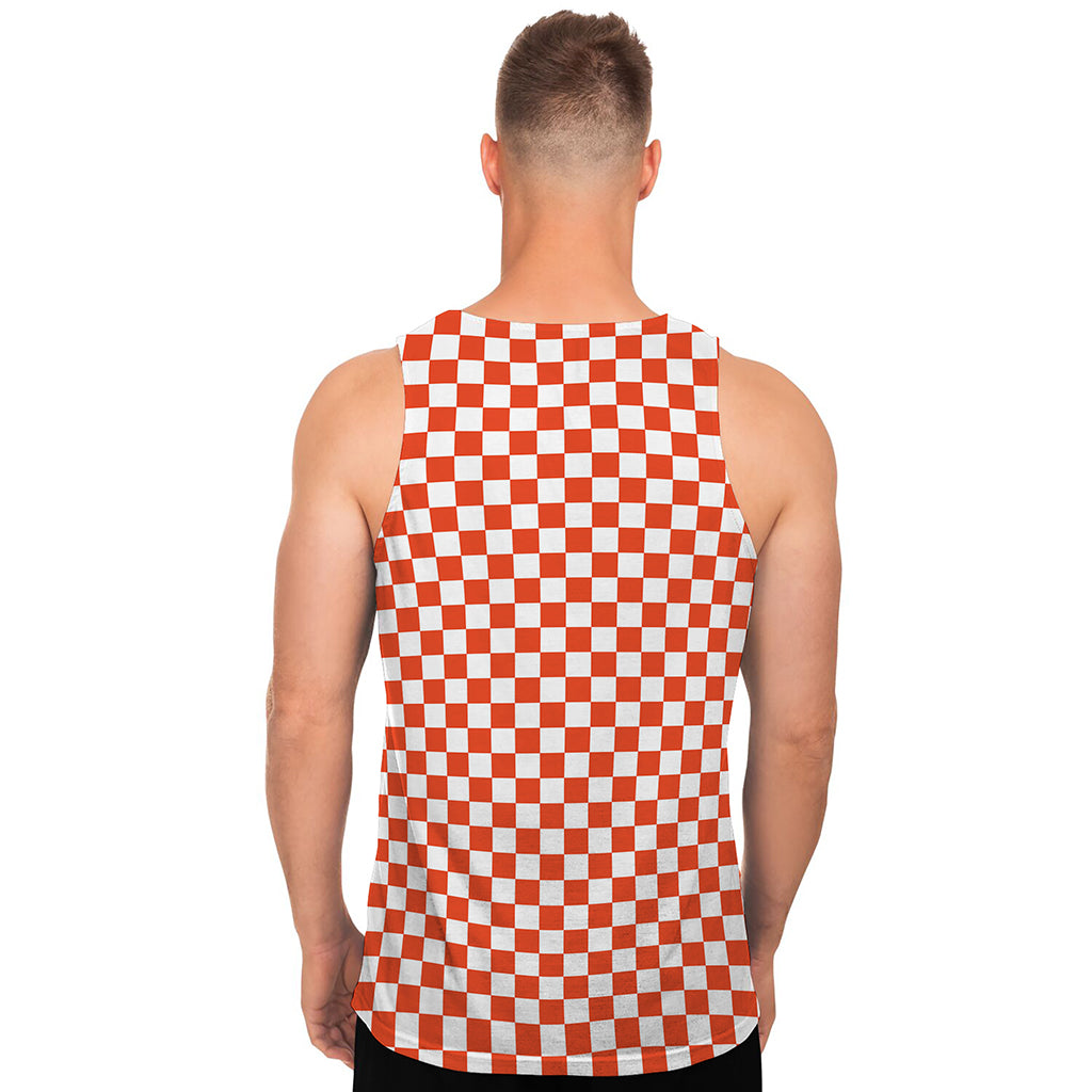 Lava Orange And White Checkered Print Men's Tank Top