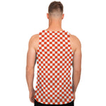 Lava Orange And White Checkered Print Men's Tank Top