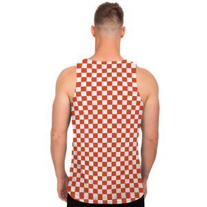 Lava Orange And White Checkered Print Men's Tank Top