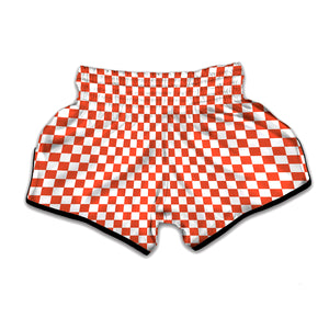 Lava Orange And White Checkered Print Muay Thai Boxing Shorts