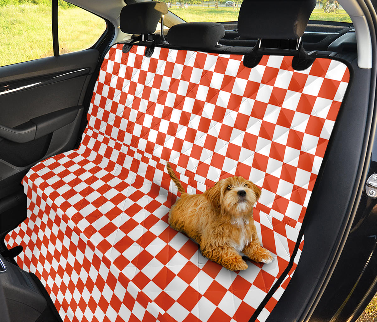 Lava Orange And White Checkered Print Pet Car Back Seat Cover