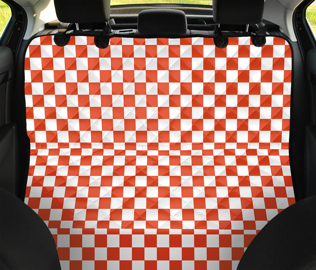 Lava Orange And White Checkered Print Pet Car Back Seat Cover