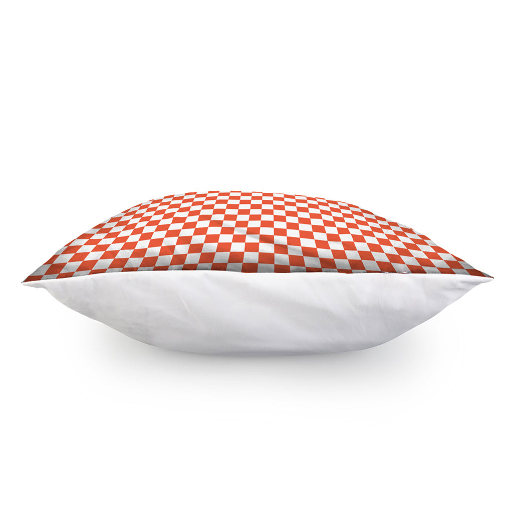 Lava Orange And White Checkered Print Pillow Cover