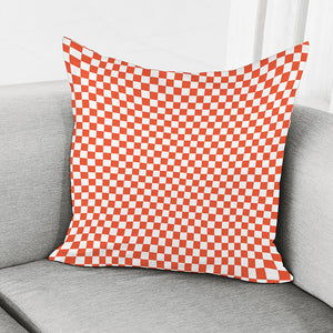 Lava Orange And White Checkered Print Pillow Cover