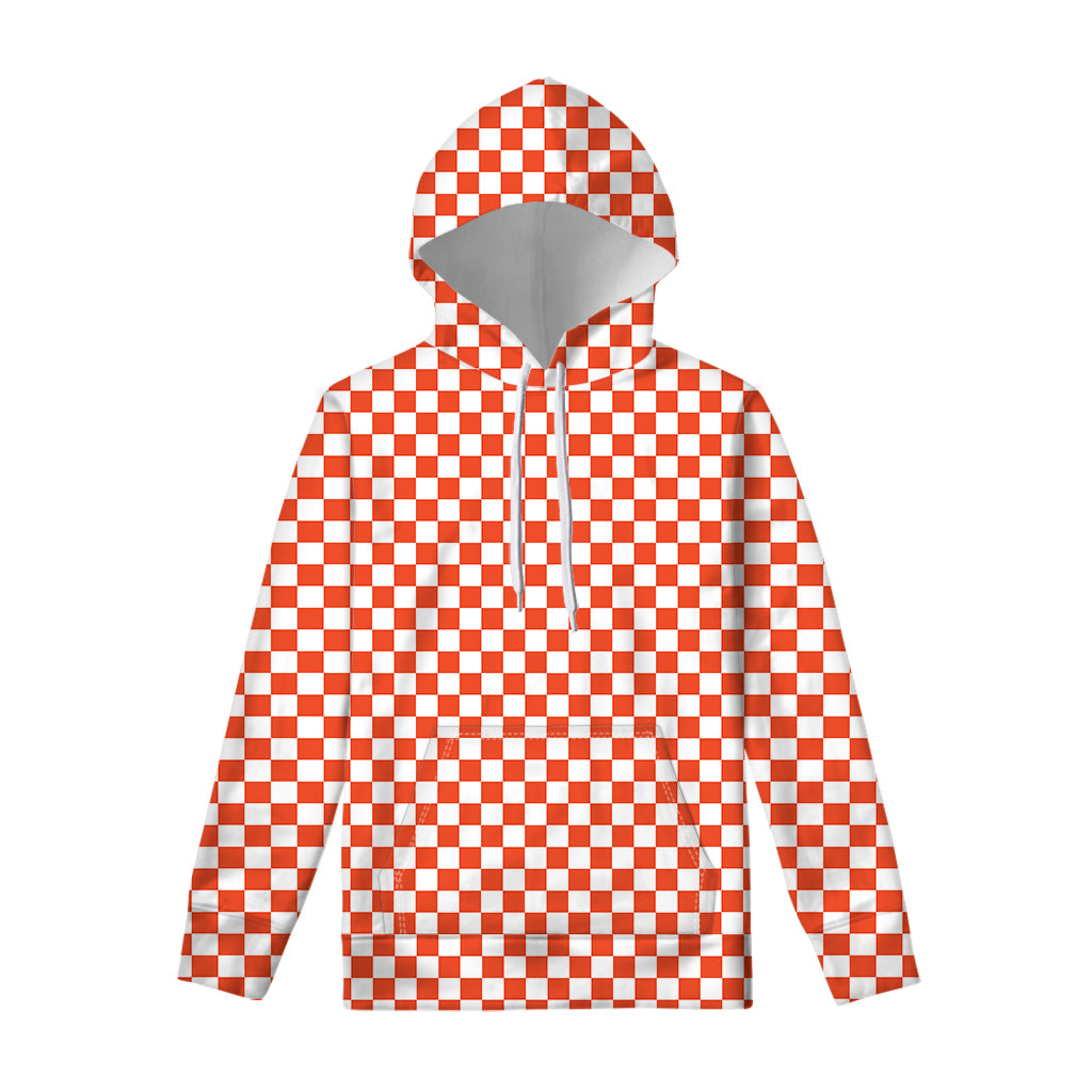 Lava Orange And White Checkered Print Pullover Hoodie