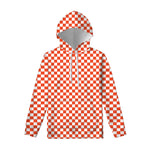 Lava Orange And White Checkered Print Pullover Hoodie