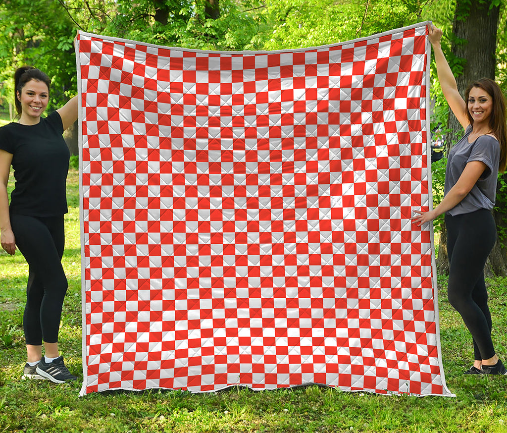 Lava Orange And White Checkered Print Quilt