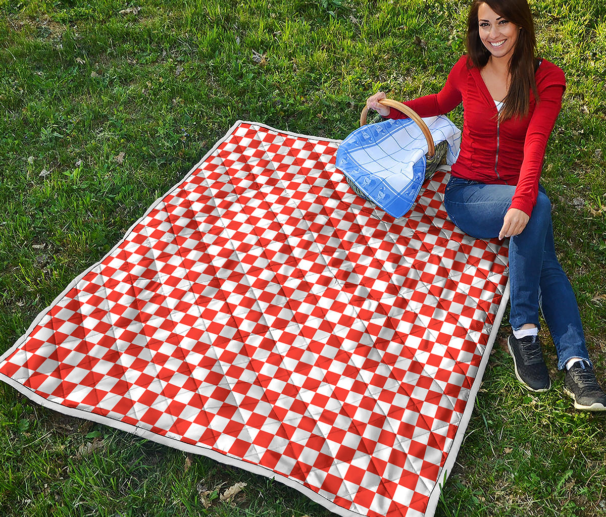 Lava Orange And White Checkered Print Quilt