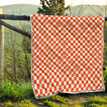 Lava Orange And White Checkered Print Quilt