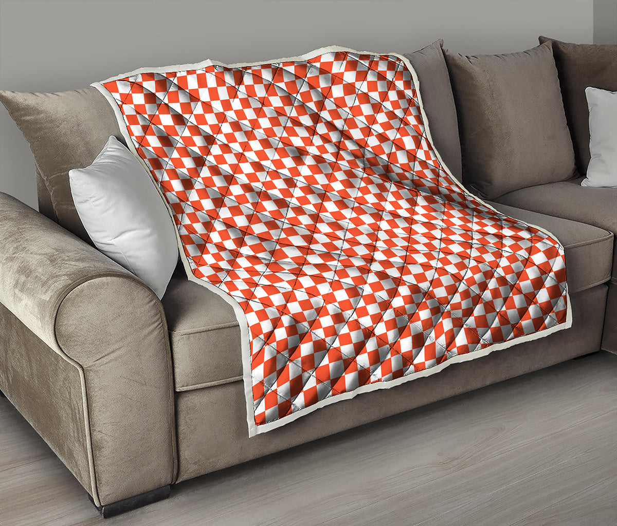 Lava Orange And White Checkered Print Quilt