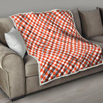 Lava Orange And White Checkered Print Quilt