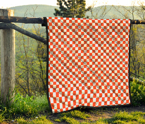 Lava Orange And White Checkered Print Quilt