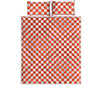 Lava Orange And White Checkered Print Quilt Bed Set