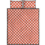 Lava Orange And White Checkered Print Quilt Bed Set