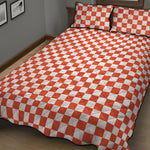 Lava Orange And White Checkered Print Quilt Bed Set