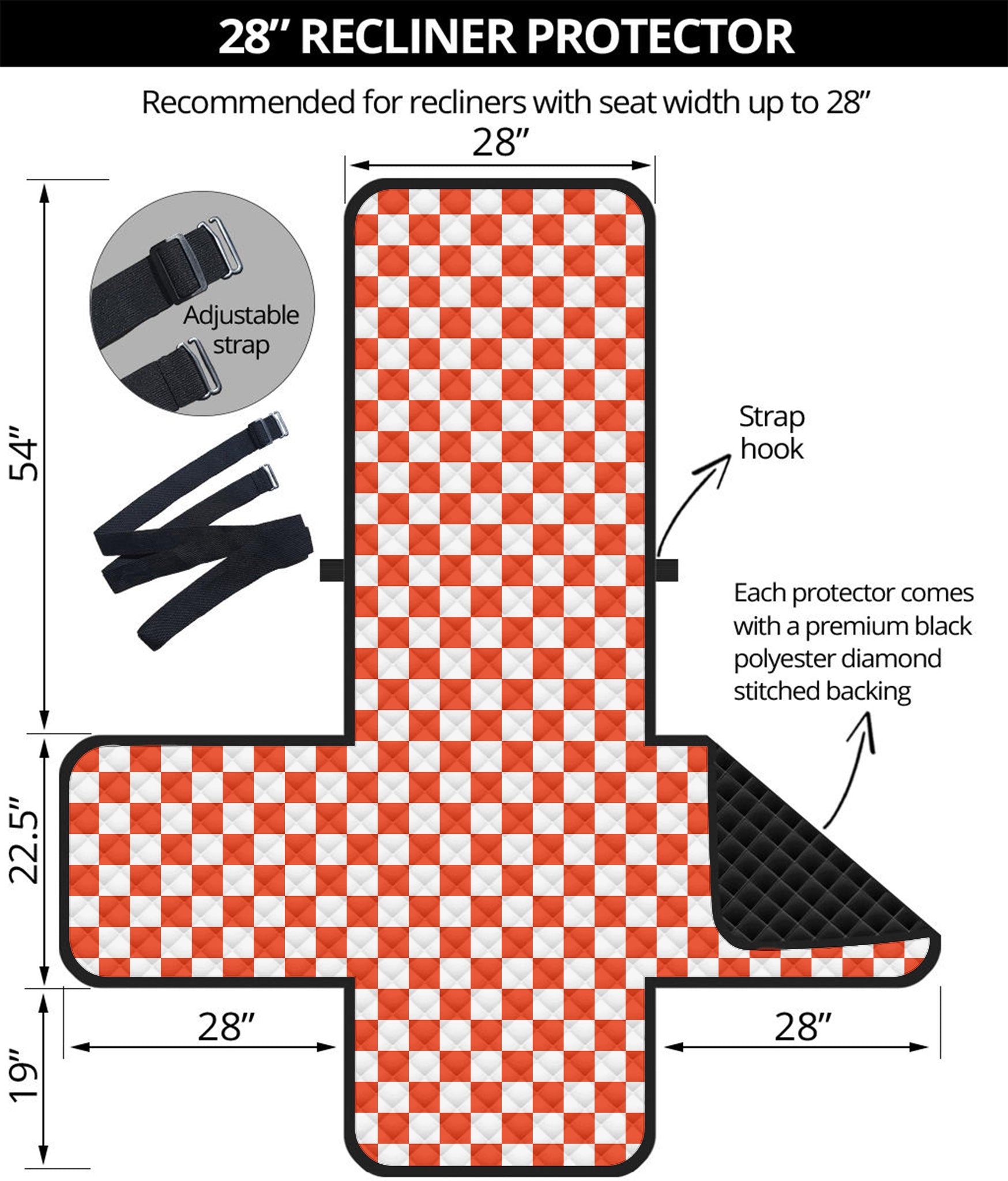 Lava Orange And White Checkered Print Recliner Protector