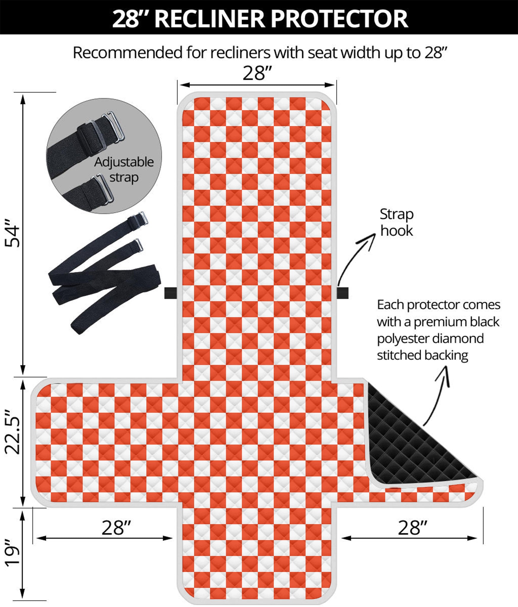 Lava Orange And White Checkered Print Recliner Protector