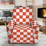 Lava Orange And White Checkered Print Recliner Slipcover