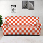 Lava Orange And White Checkered Print Sofa Cover