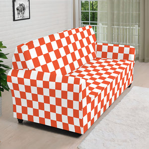 Lava Orange And White Checkered Print Sofa Cover