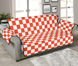 Lava Orange And White Checkered Print Sofa Protector