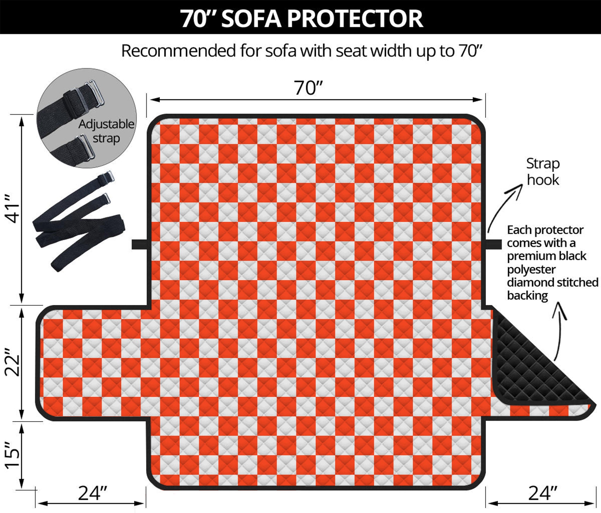 Lava Orange And White Checkered Print Sofa Protector