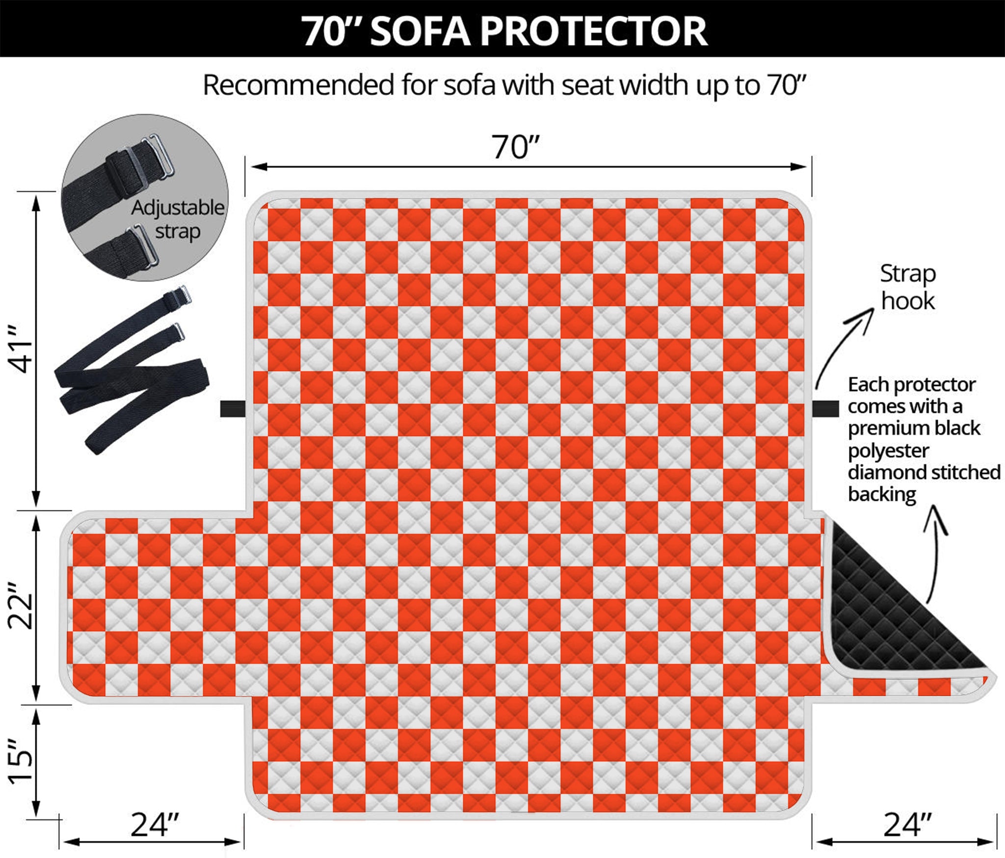 Lava Orange And White Checkered Print Sofa Protector