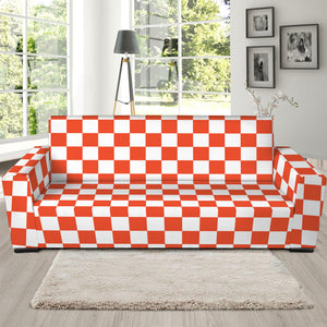 Lava Orange And White Checkered Print Sofa Slipcover