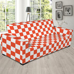 Lava Orange And White Checkered Print Sofa Slipcover