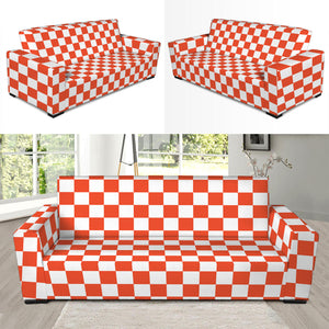 Lava Orange And White Checkered Print Sofa Slipcover