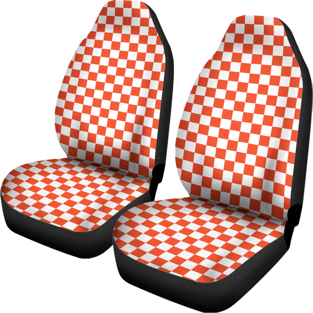 Lava Orange And White Checkered Print Universal Fit Car Seat Covers