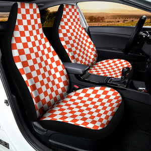 Lava Orange And White Checkered Print Universal Fit Car Seat Covers