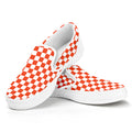 Lava Orange And White Checkered Print White Slip On Sneakers