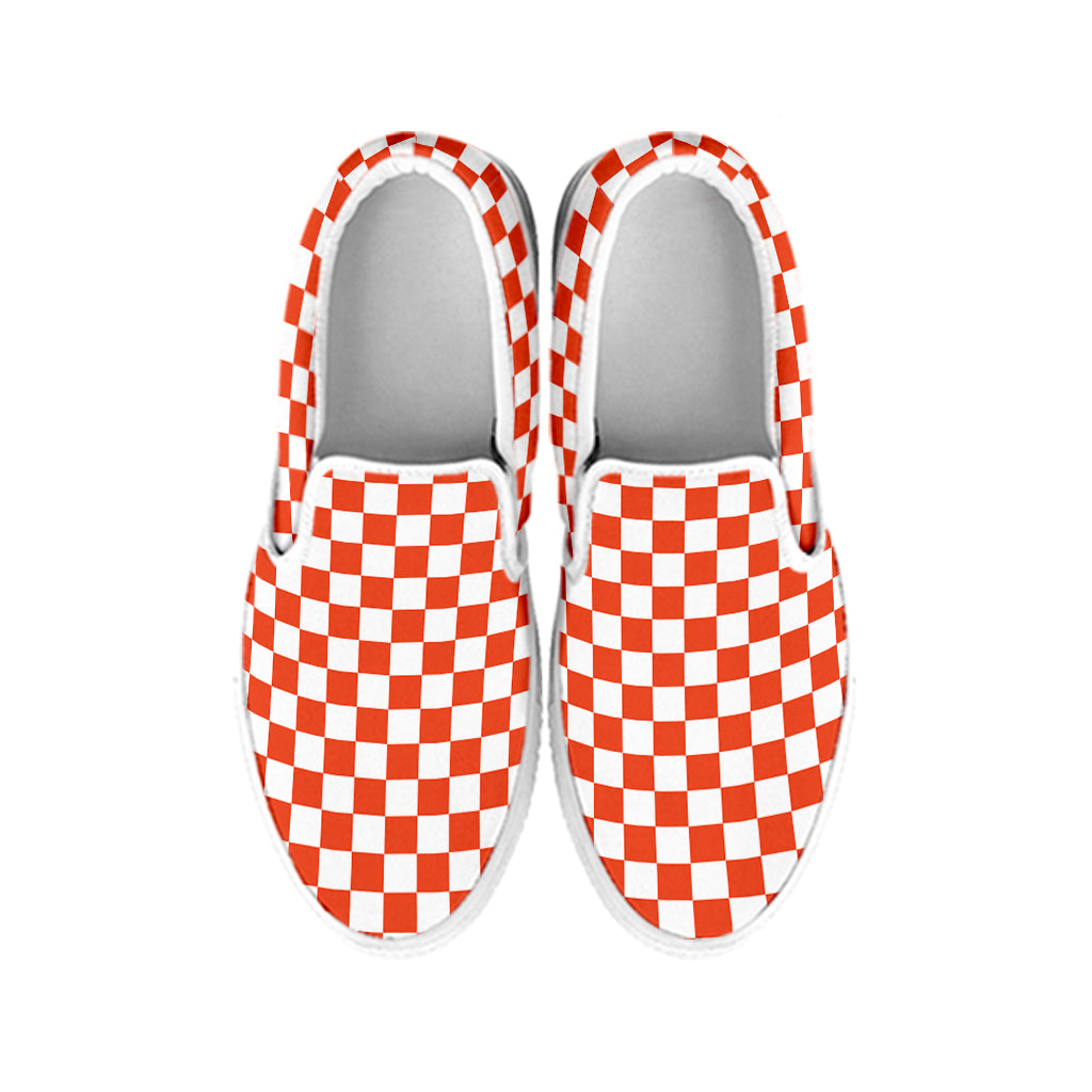 Lava Orange And White Checkered Print White Slip On Shoes